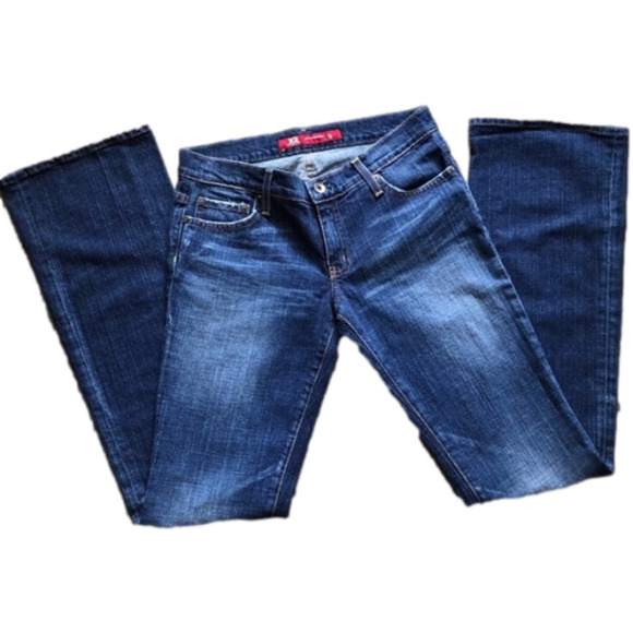 Low Rise Express X2 Denim Laboratory Dark Denim Flare Jeans - Picture 1 of 7